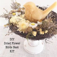 Birds Nest Natural Craft Kit: DIY Spring Gift with Dried Flowers and Beeswax Candle