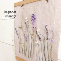 Slow Stitch Embroidery Kit with Dried Flowers, Linen and Sashiko Thread, Botanical Wall Hanging Craft Kit for Adults