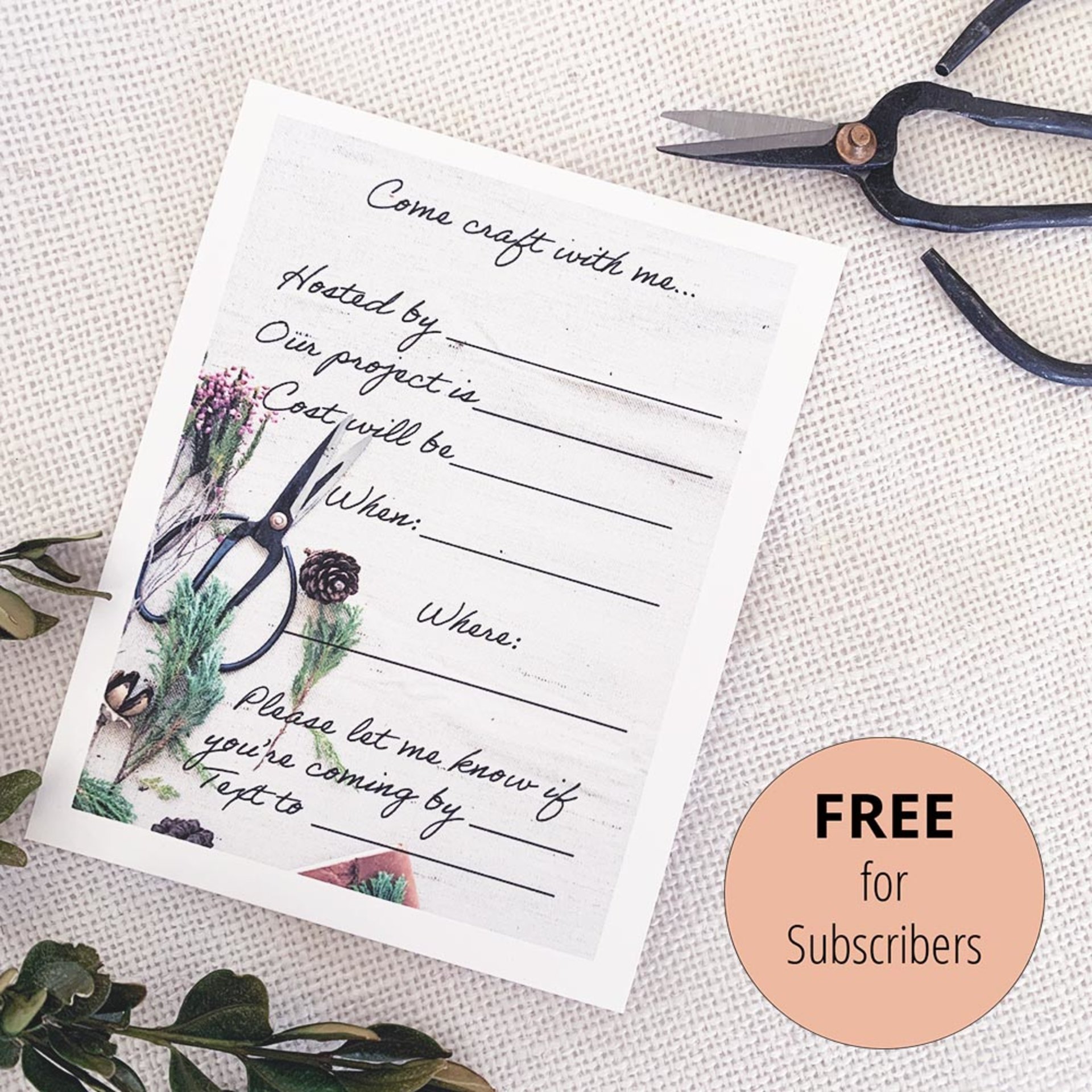 Modern Farmhouse Craft Night Invitation - Digital Download