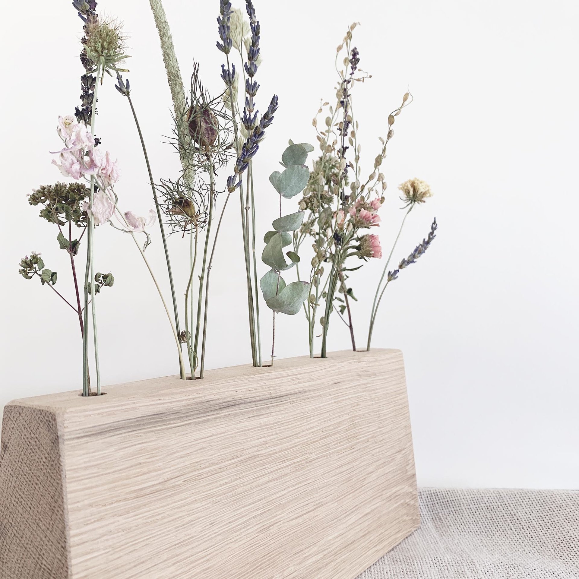 DIY Dried Flower Centerpiece Kit for Boho Decor with Organic Wildflowers in a Reclaimed Oak Barnwood Stand - Made in USA