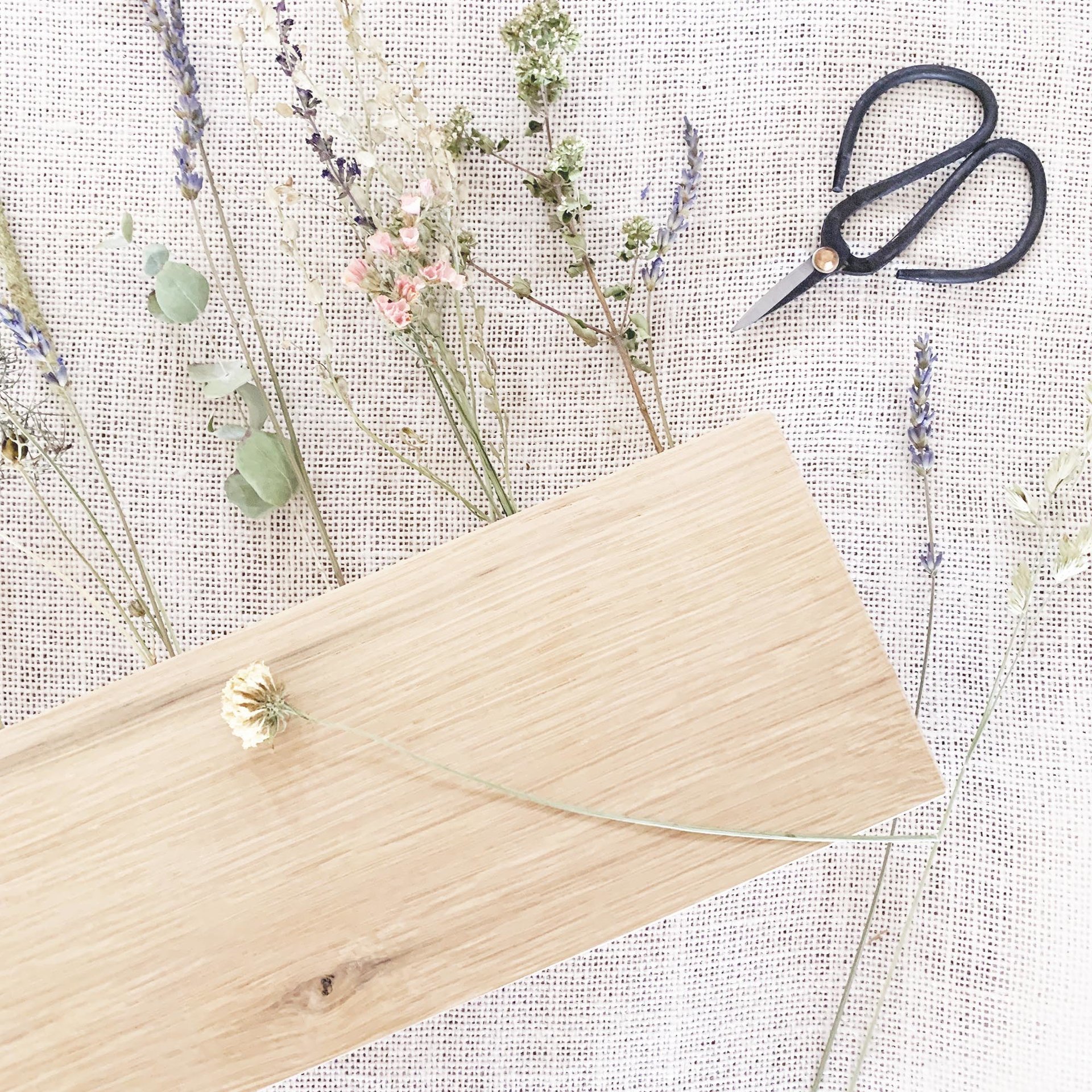 DIY Dried Flower Centerpiece Kit for Boho Decor with Organic Wildflowers in a Reclaimed Oak Barnwood Stand - Made in USA