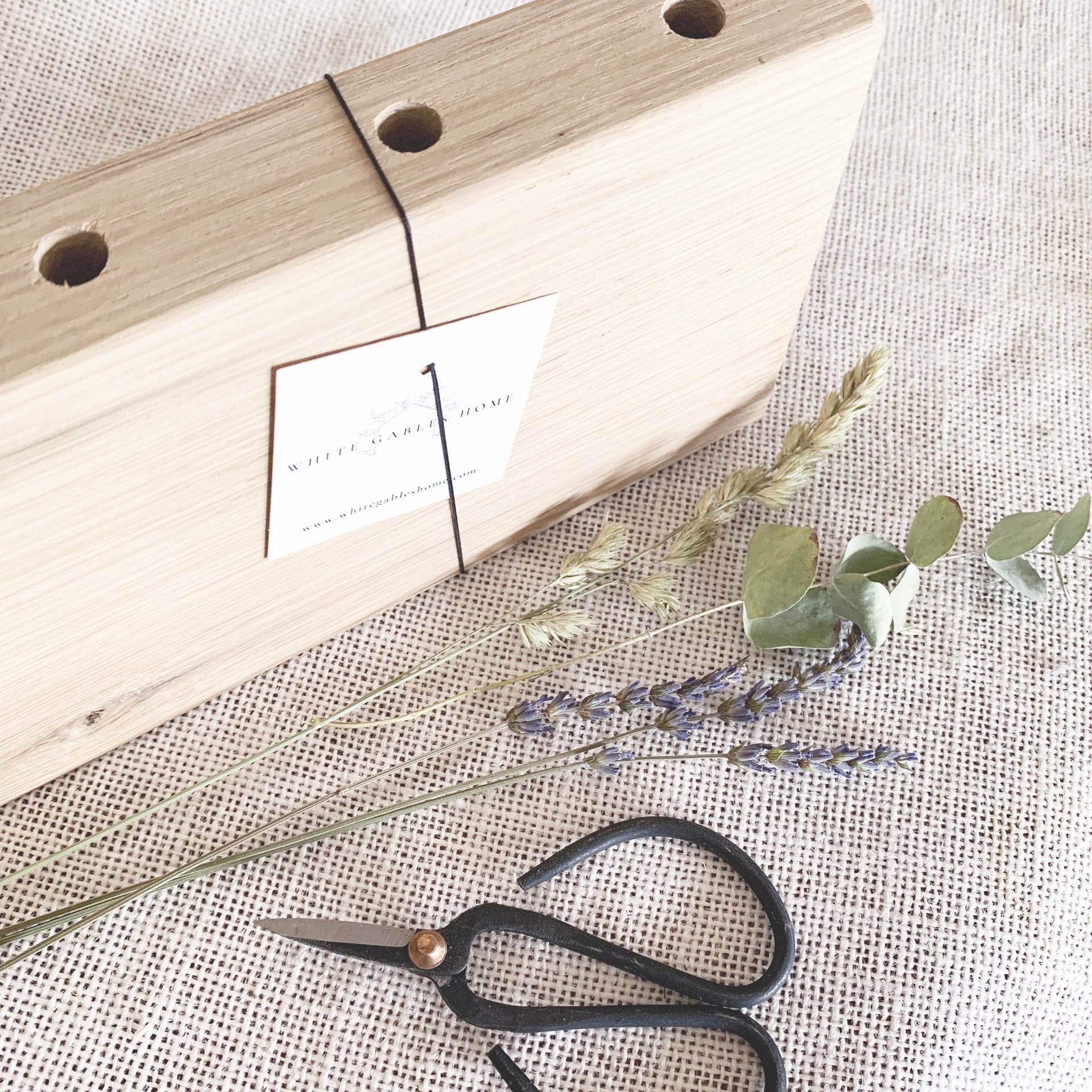 DIY Dried Flower Centerpiece Kit for Boho Decor with Organic Wildflowers in a Reclaimed Oak Barnwood Stand - Made in USA