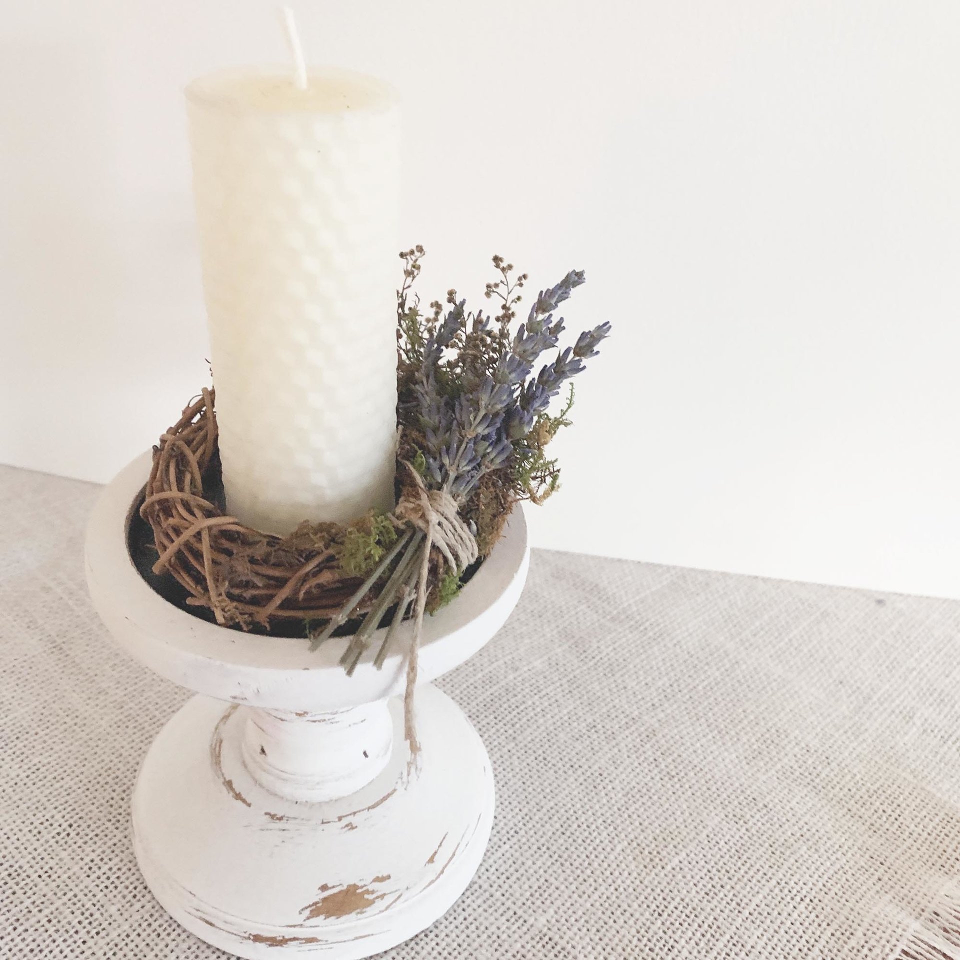 DIY Beeswax Candle Kit with Organic Lavender Wreath for Handmade Botanical Decor