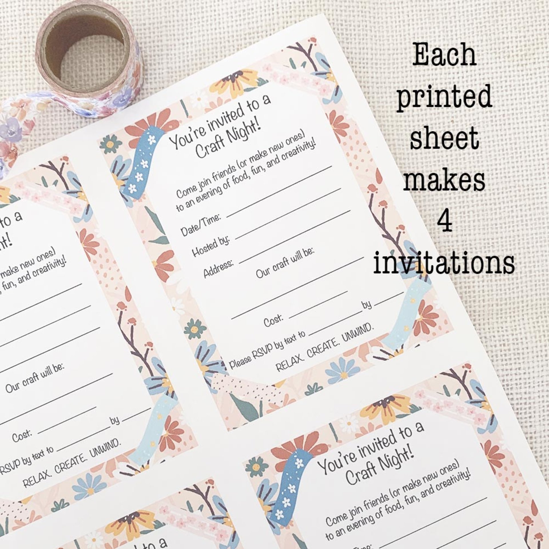 Whimsical Floral Craft Night Invitation - Digital Download