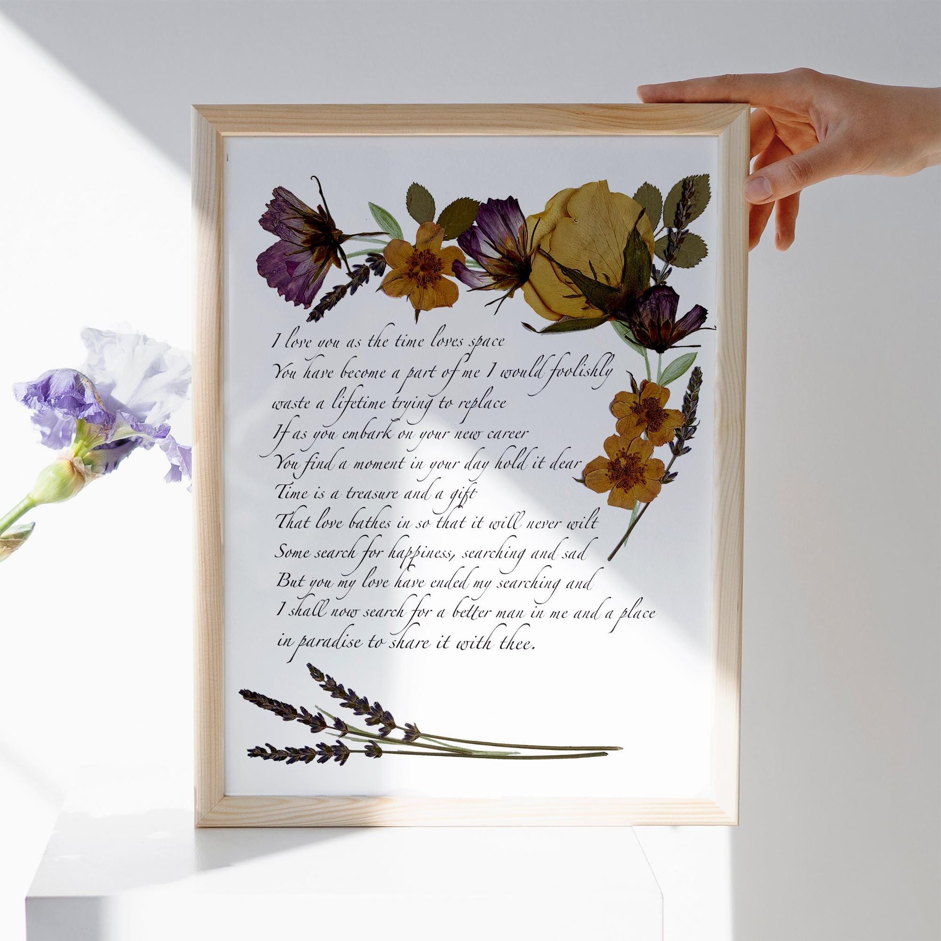 Custom Quote Print with Pressed Floral Artwork