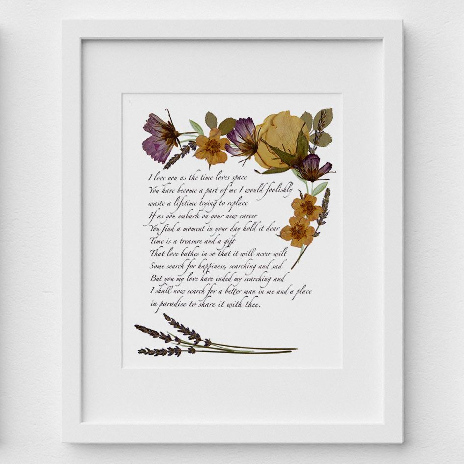 Custom Quote Print with Pressed Floral Artwork