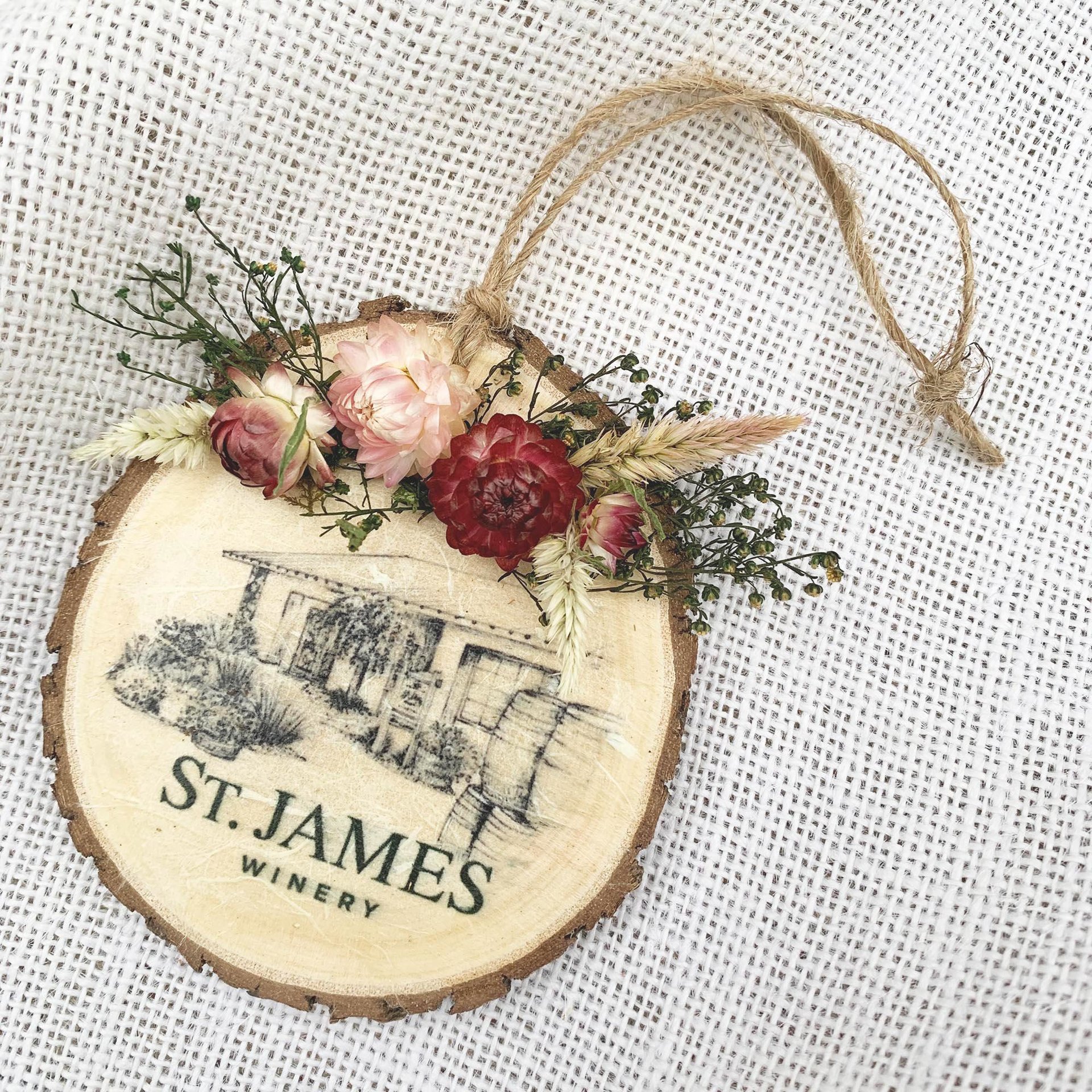 Custom House Portrait Ornament, Dried Flower Wood Slice with Company Logo