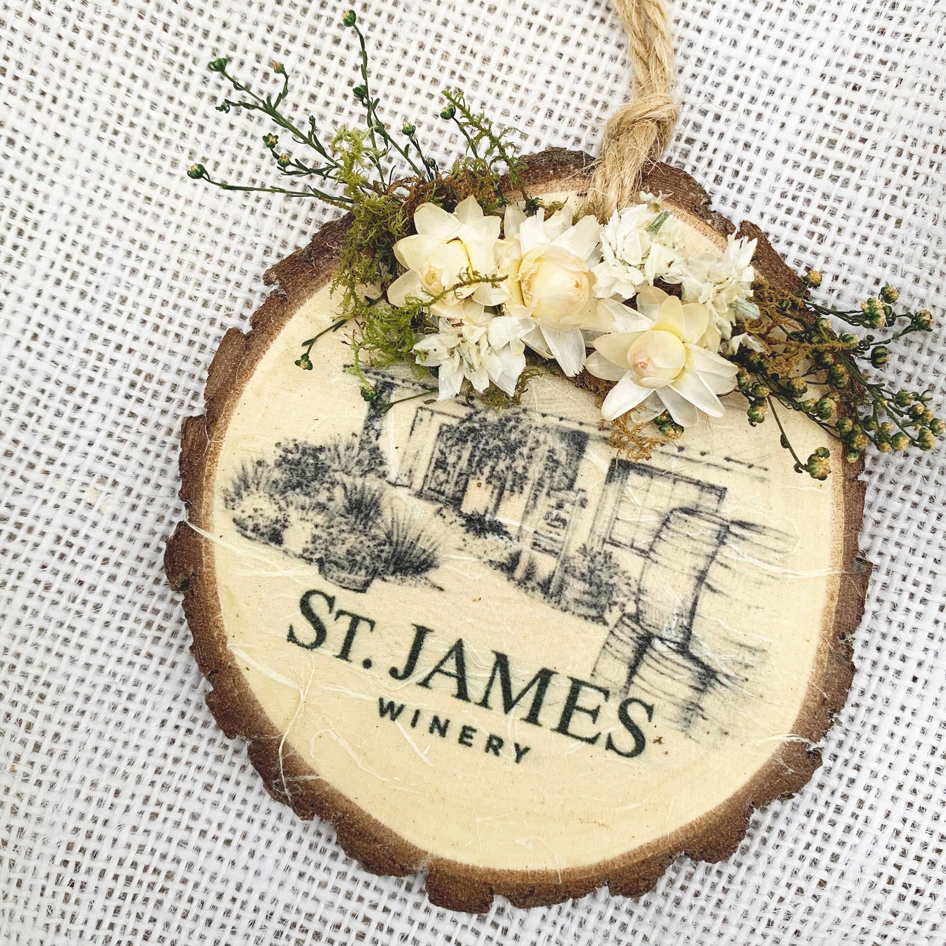 Custom House Portrait Ornament, Dried Flower Wood Slice with Company Logo