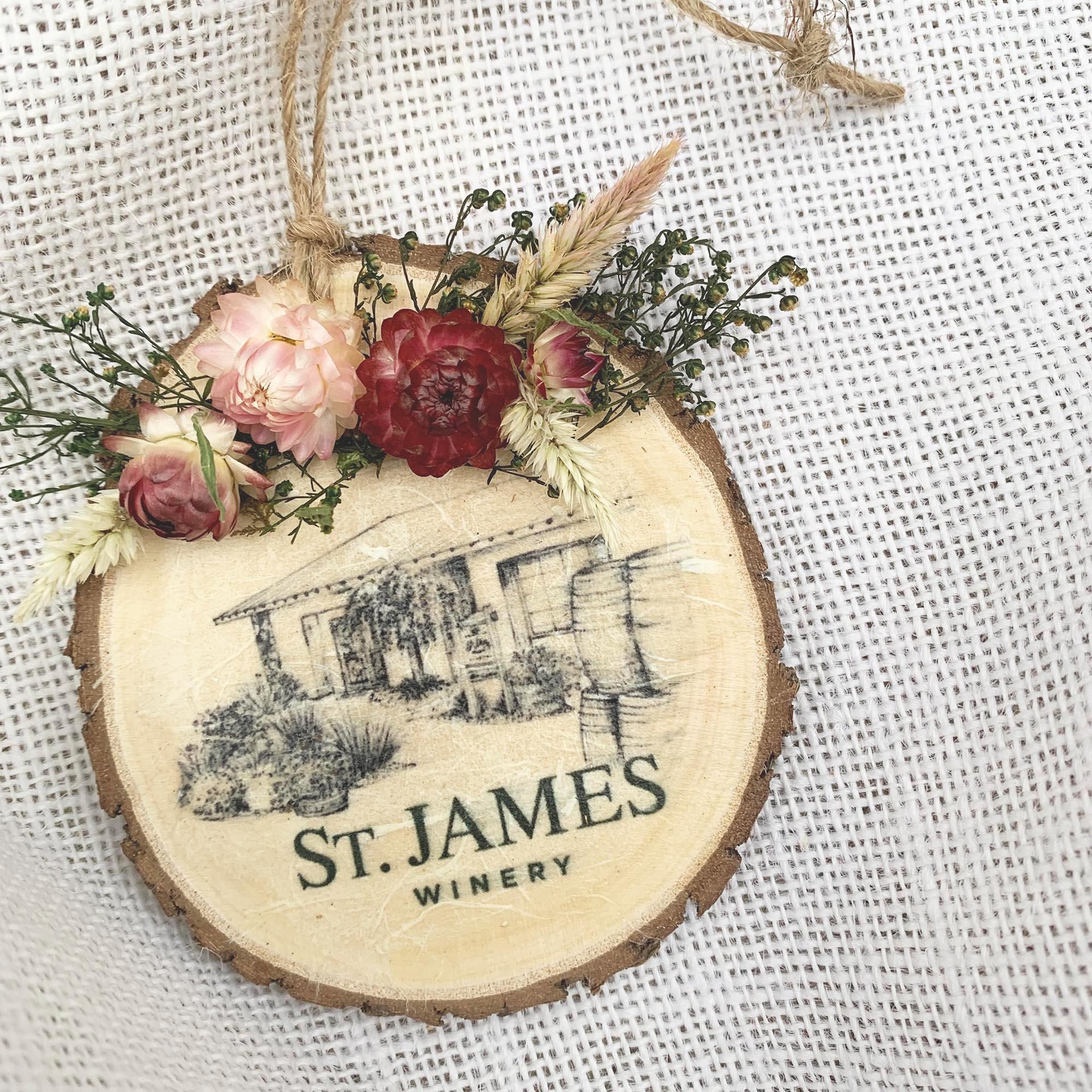 Custom House Portrait Ornament, Dried Flower Wood Slice with Company Logo
