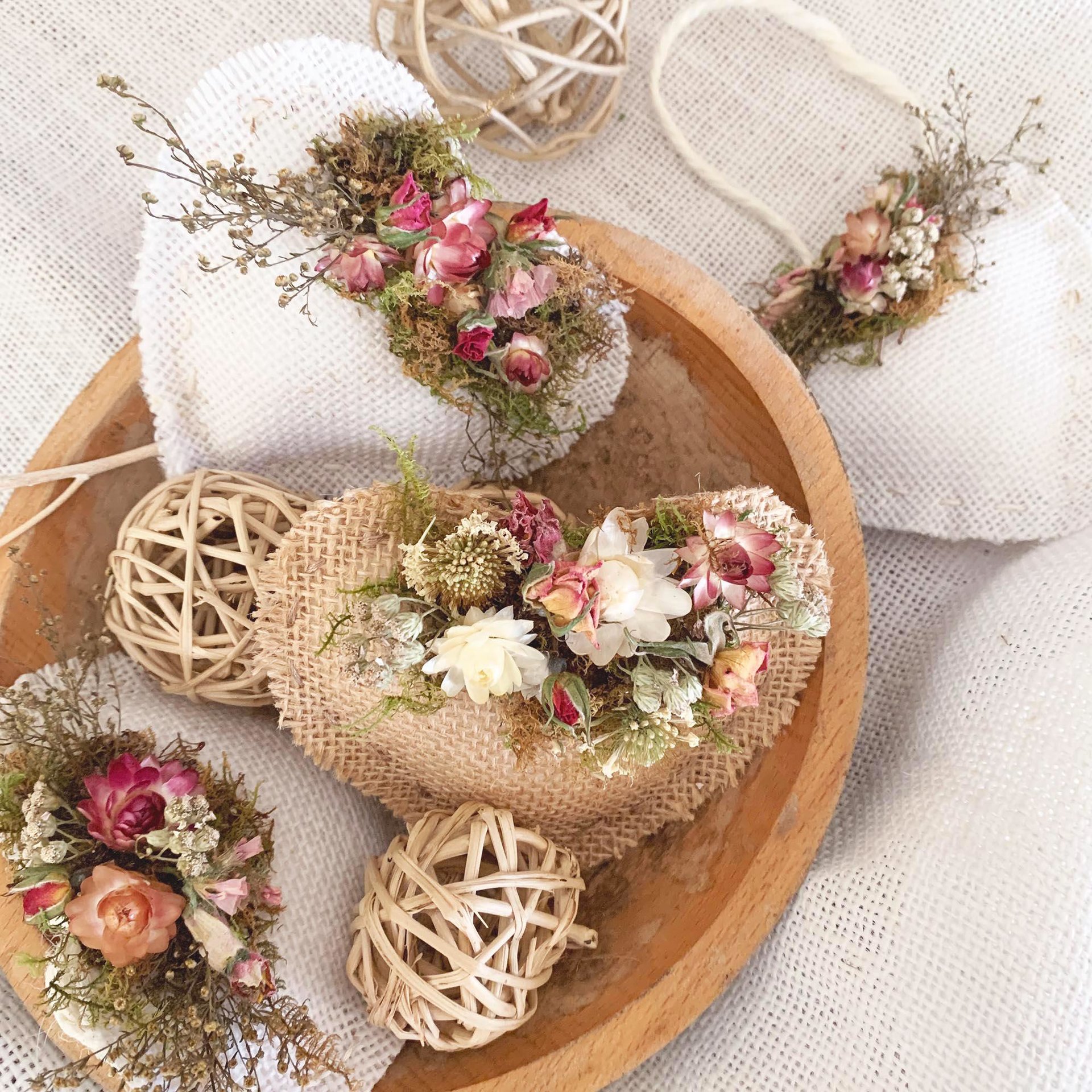 Valentines Craft Kit - DIY Rustic Heart Bowl Fillers or Ornaments with Organic Dried Flowers
