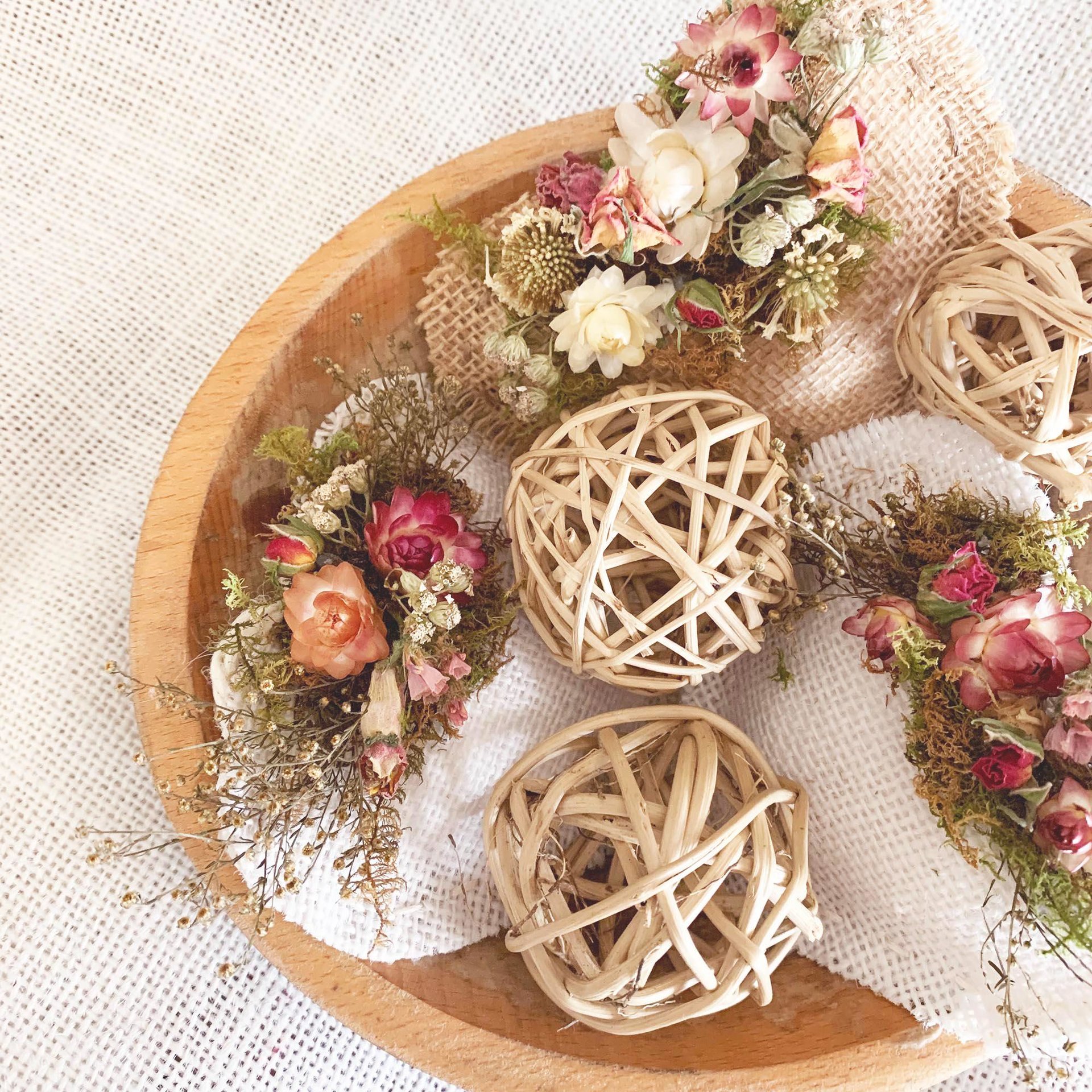 Valentines Craft Kit - DIY Rustic Heart Bowl Fillers or Ornaments with Organic Dried Flowers