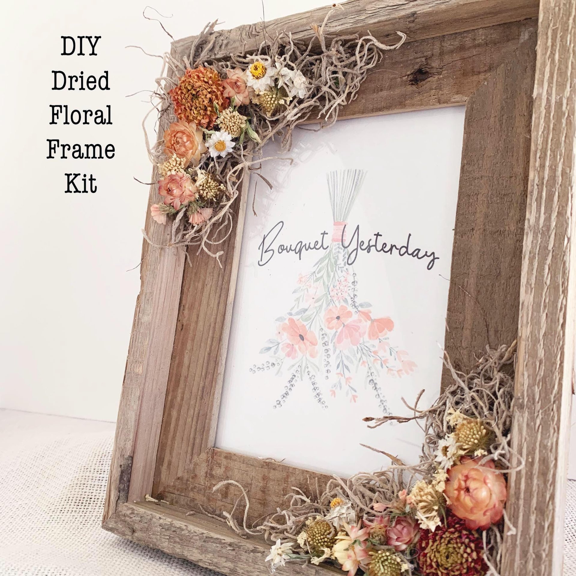 DIY Dried Flower Kit - Rustic Barnwood Photo Frame Gift - Floral Crafts for Adults