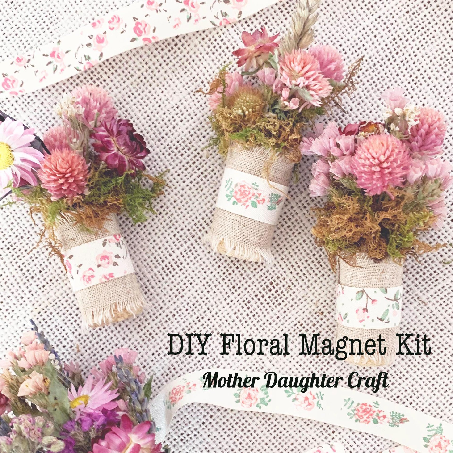 Mother Daughter Craft Kit – DIY Dried Flower Magnet Kit – Garden Grown Botanical Workshop – Cottagecore Floral Gift