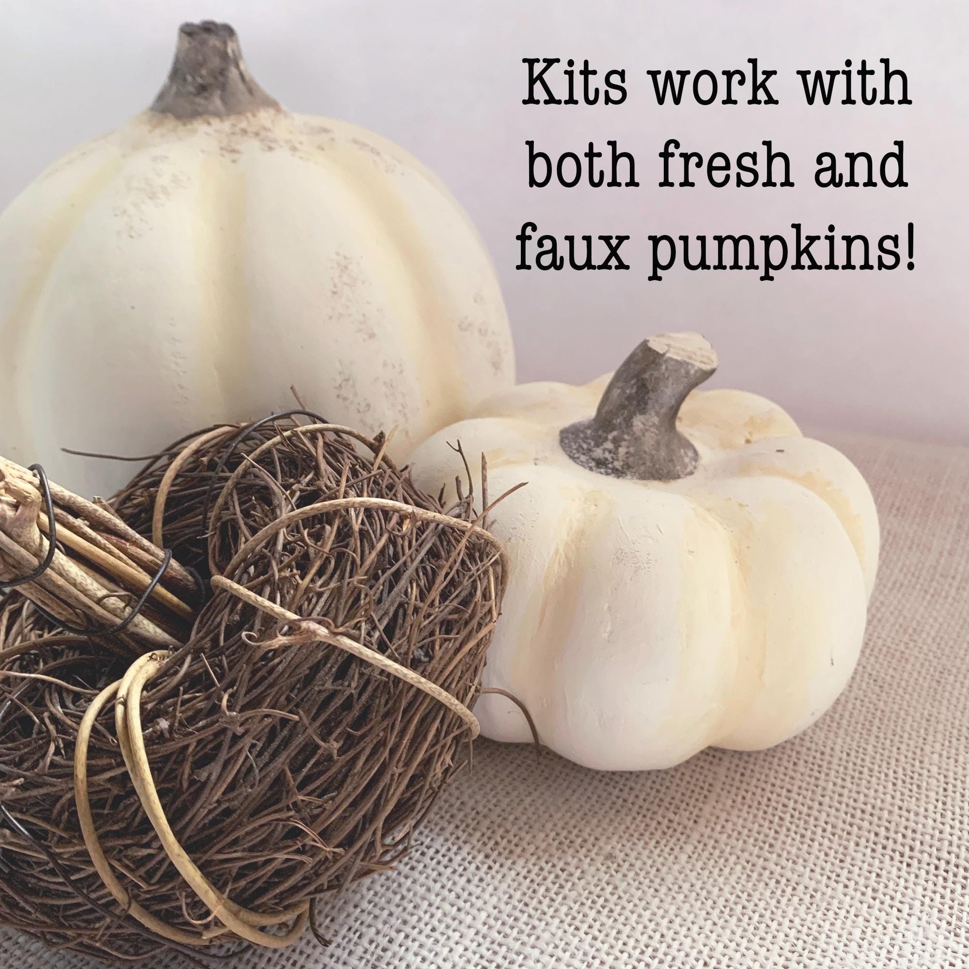 Soft Linen Mini Botanical Pumpkin Kit | DIY Dried Flower White Pumpkin Decor | Neutral Fall Craft | Farm-Grown Florals