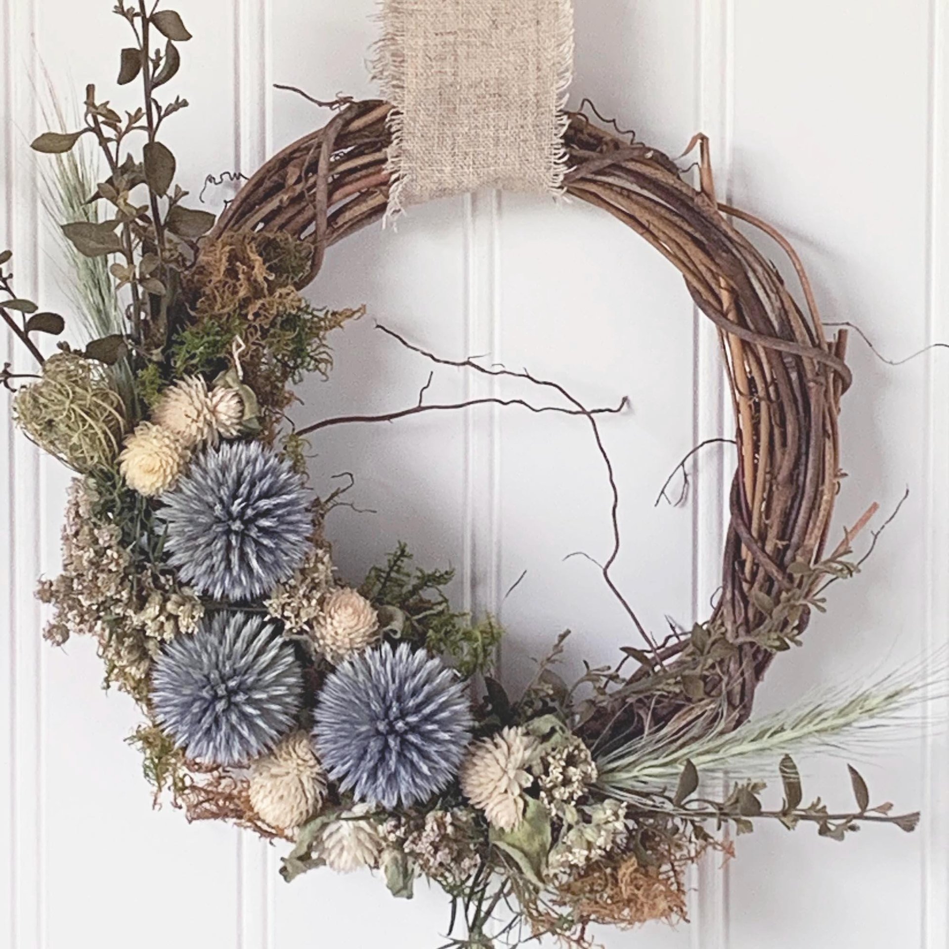 Prairie Sky Dried Flower Wreath Kit | DIY Native Wildflower Wreath | Globe Thistle & Gomphrena | Farm Grown Flowers