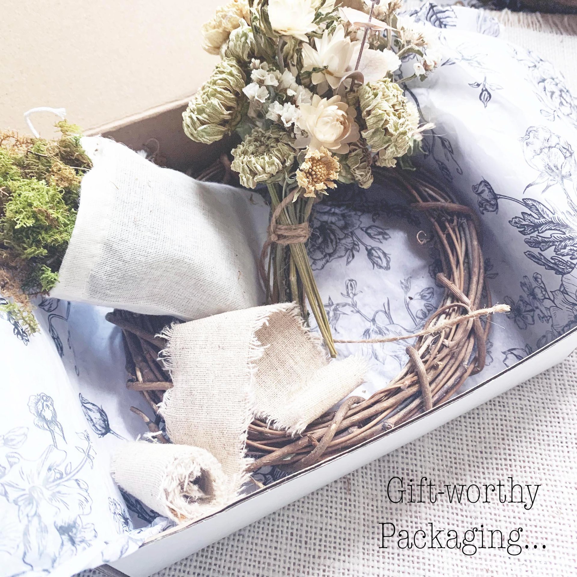 Soft Linen Dried Flower Wreath Kit | DIY Neutral Wreath | Farm-Grown Flowers | Botanical Craft Kit | Natural Grapevine Wreath