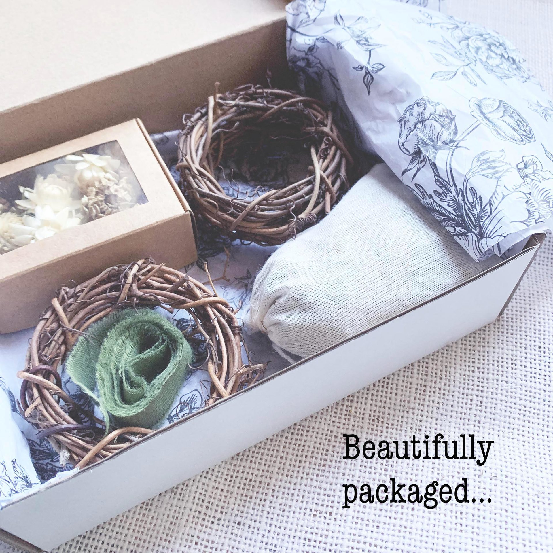 White Christmas Dried Flower Ornament Kit | DIY Natural Craft from Farm Grown Flowers | Set of 4