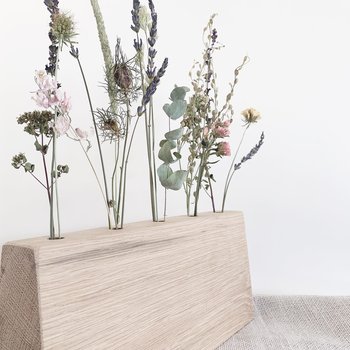 DIY Dried Flower Centerpiece Kit for Boho Decor with Organic Wildflowers in a Reclaimed Oak Barnwood Stand - Made in USA