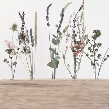 DIY Dried Flower Centerpiece Kit for Boho Decor with Organic Wildflowers in a Reclaimed Oak Barnwood Stand - Made in USA
