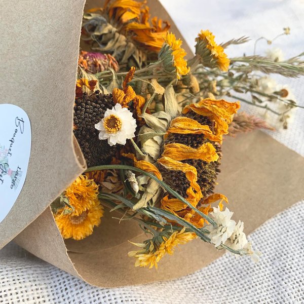 Hand Tied Fall Dried Flower Bouquet: 15" Autumn Floral Arrangement