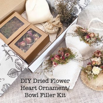 Valentines Craft Kit - DIY Rustic Heart Bowl Fillers or Ornaments with Organic Dried Flowers