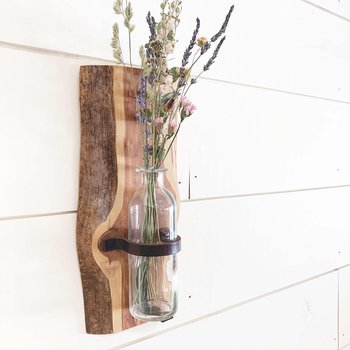 Rustic Farmhouse Wall Sconce: Live Edge Cedar Wall Vase for Dried Flower Decor