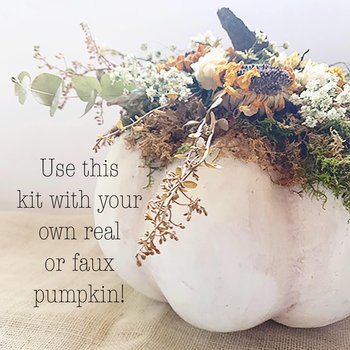Golden Meadow Botanical Pumpkin Kit | DIY Dried Flower Natural Fall Craft | White Pumpkin Decor | Farm-Grown Florals