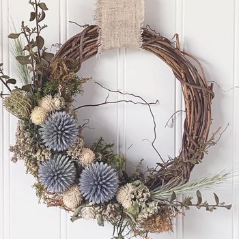 Prairie Sky Dried Flower Wreath Kit | DIY Native Wildflower Wreath | Globe Thistle & Gomphrena | Farm Grown Flowers